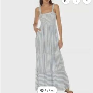 Raviya Women's Striped Maxi Dress in Blue and White NWT Size Medium